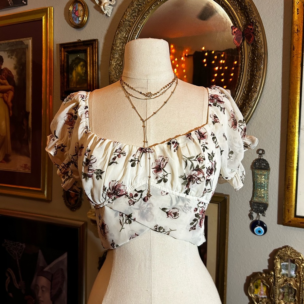 Floral peasant wrap tie crop top size S